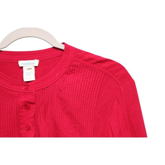 Sundance Blouse Top Petite Medium Pin Tuck Pleated Long Sleeve Half Button Flowy - Picture 8 of 12